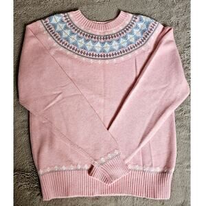 Pendleton Fair Isle Sweater 100% Cotton, Pink Blue, New Womens Sz S